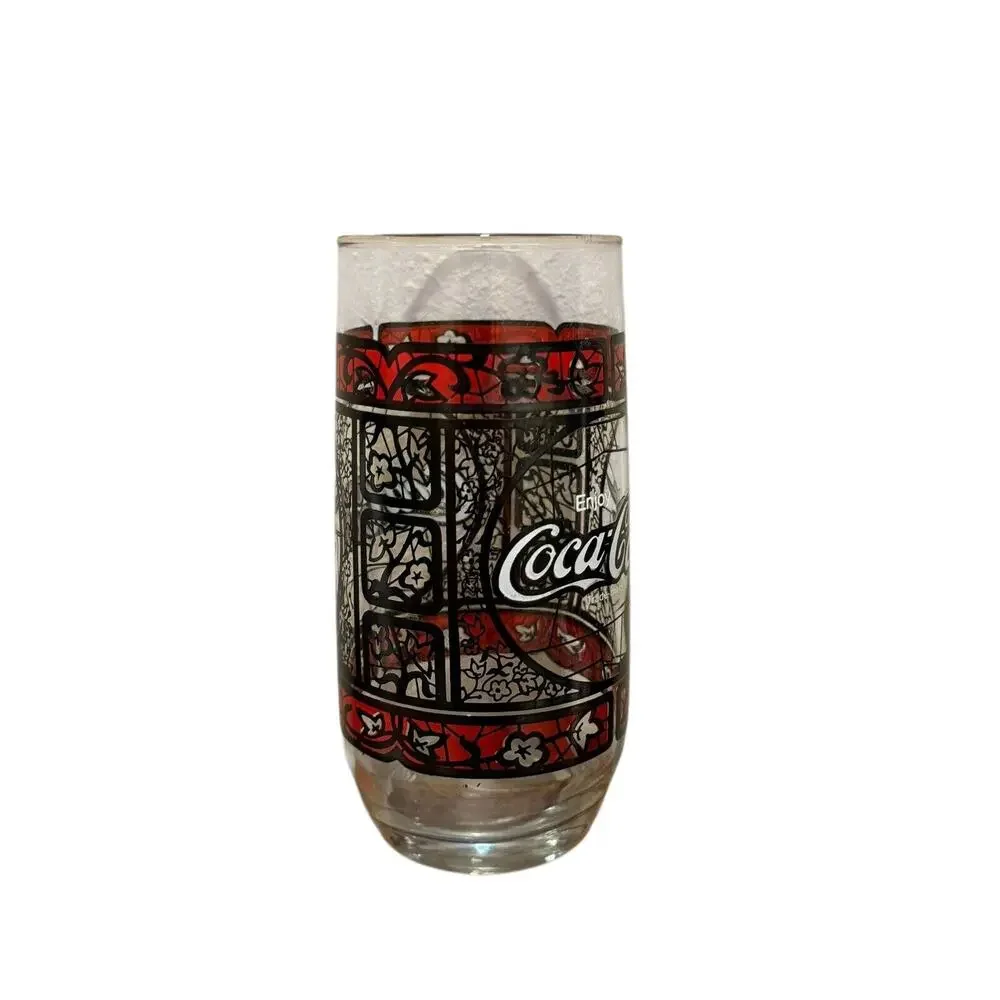 Coca Cola Tiffany Style Stained Glass Look Drinking Glass 6” Vintage